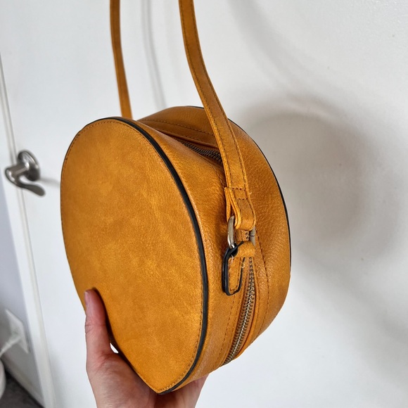 Yellow Round Crossbody Bag | Circular Suede Handbag for Women - Picture 1 of 5